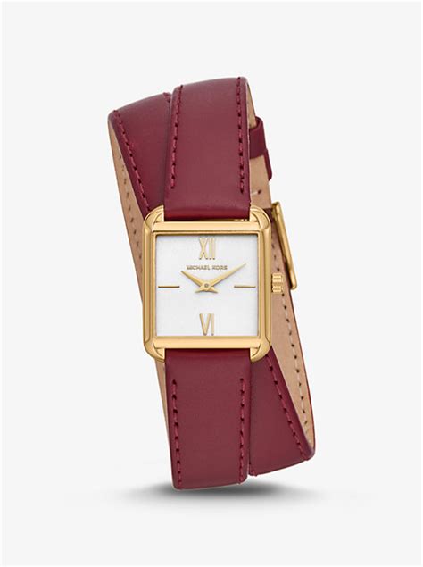 michael kors lake gold tone and leather wrap watch|Gold.